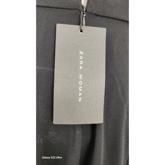 NEW Zara Woman Black Bell Bottom Jumpsuit Lace Insert Size L Spaghetti Straps - Picture 6 of 15